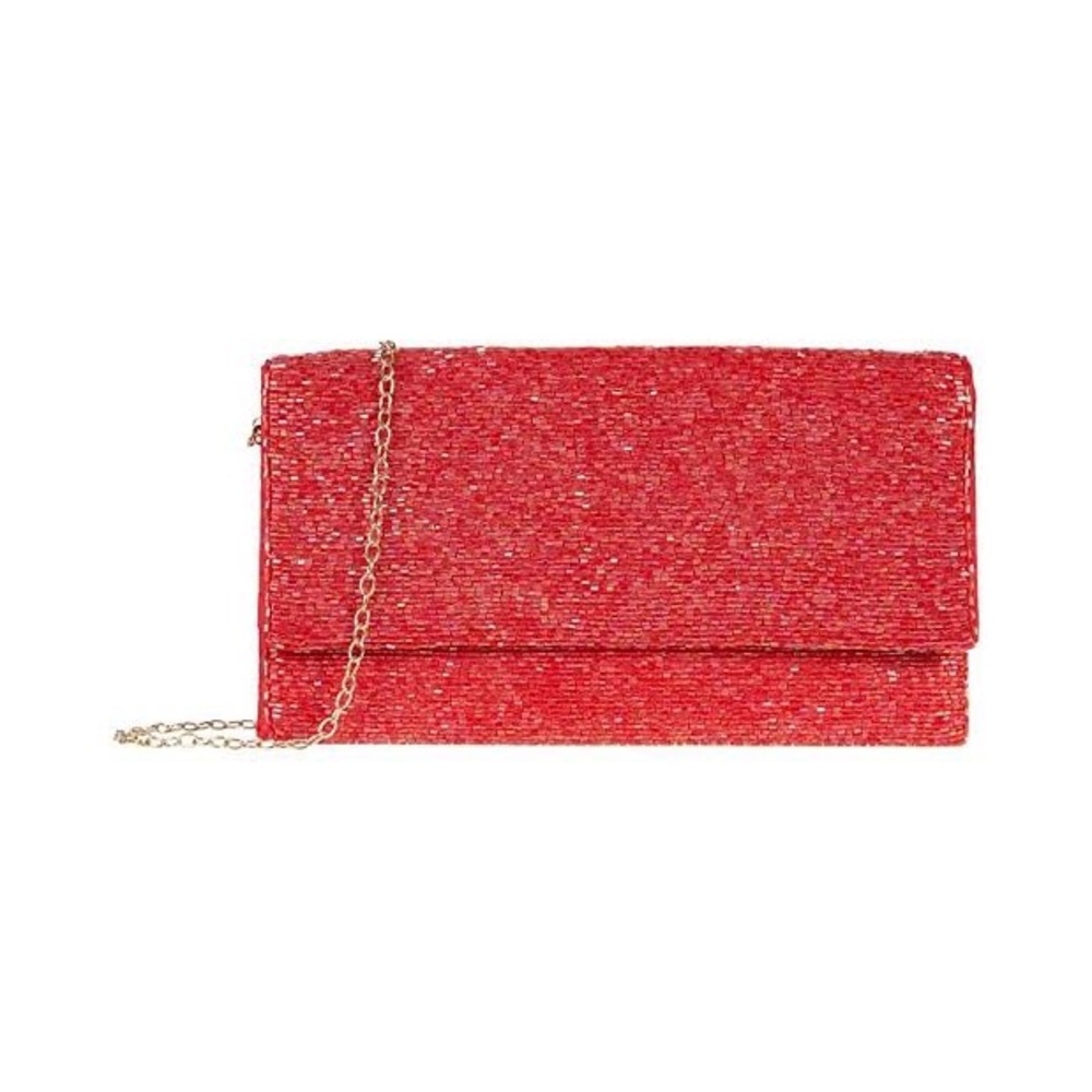Lulu Red Sparkle Flap Crossbody Clutch Swing Bag Handcrafted New with Tag